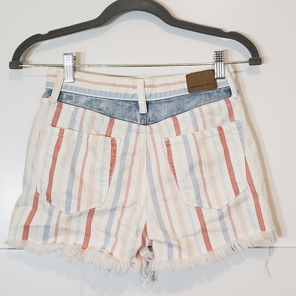 American Eagle Red White Blue Hi Rise Mom Shorts Cotton Size 00 - Picture 8 of 13